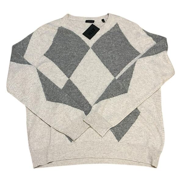 ATM Anthony Thomas Melillo XXL NEW Men's Argyle Cashmere Crewneck Sweater Grey - Picture 1 of 6